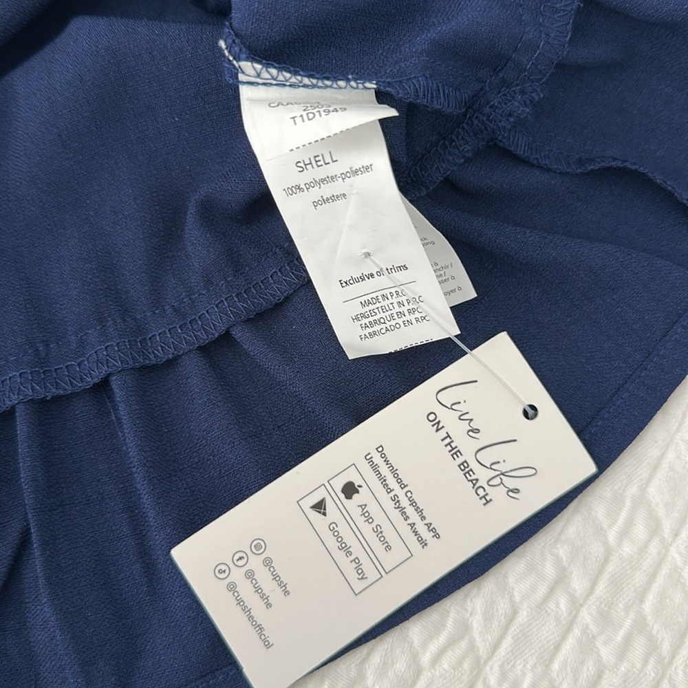 NWT Cupshe navy ruffled tie neck mini dress sz M - Picture 6 of 8